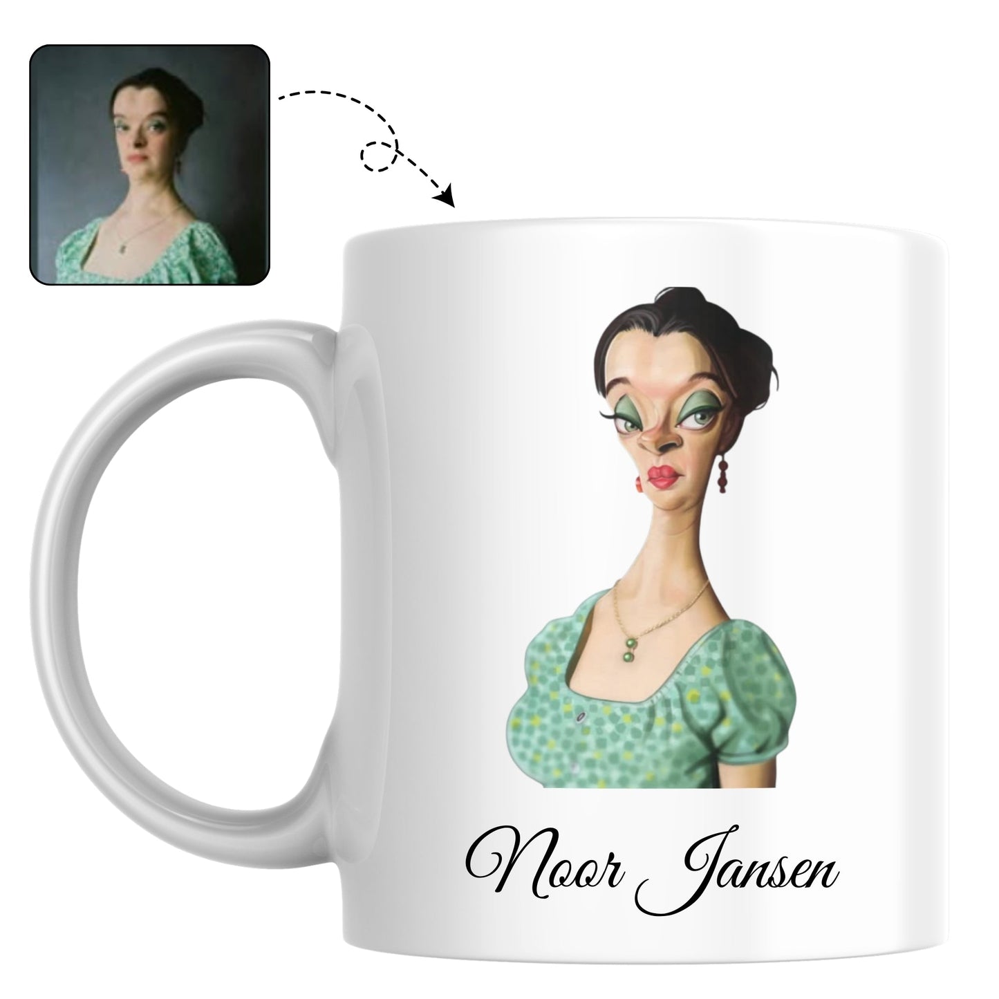 Mok voor de allerliefste mama, bedrukt met een unieke karikatuur als cadeau voor Moederdag.