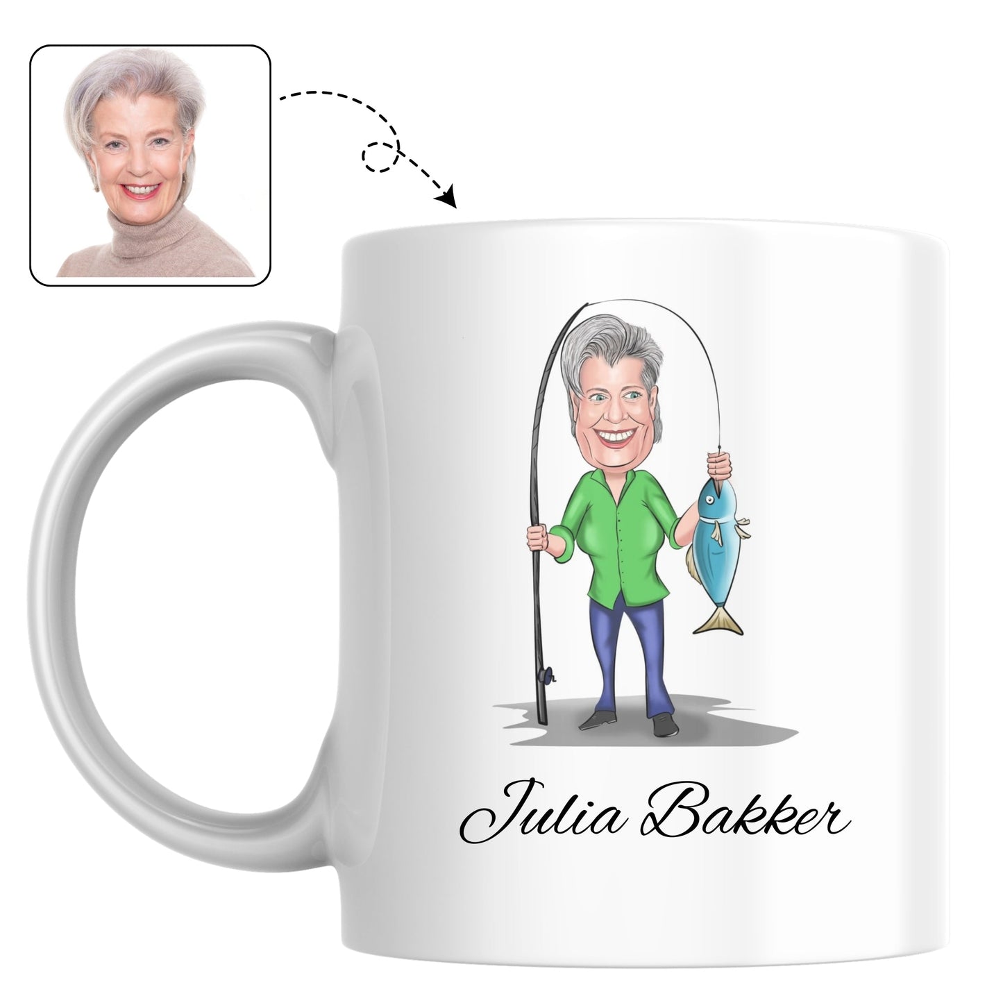 Set mokken bedrukt met een karikatuur van een familie die samen aan het varen is, een leuk kerstcadeau.