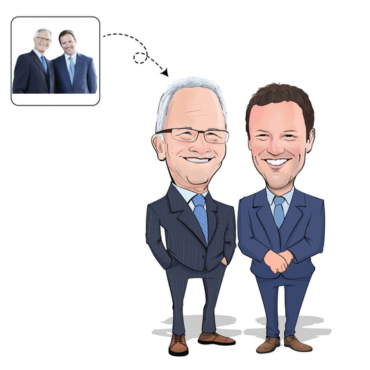 Betekenisvolle karikatuur van een collega die met pensioen gaat en het stokje overdraagt aan een opvolger.