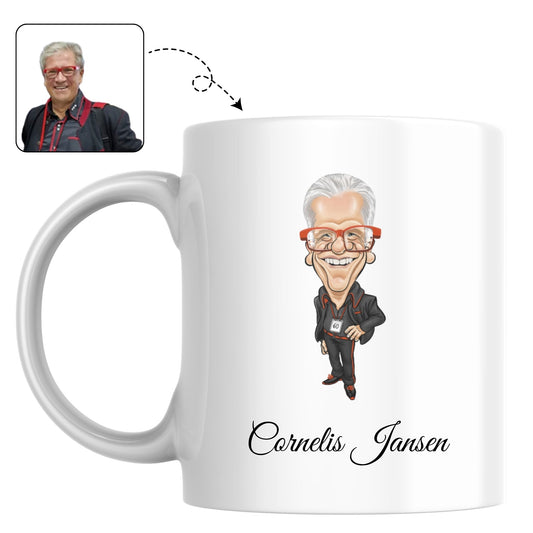 Stijlvolle mok voor op kantoor, bedrukt met een krachtige karikatuur van een CEO of manager.