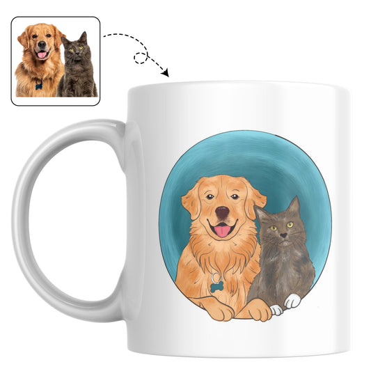 Mok voor het baasje, bedrukt met een hartverwarmende karikatuur van zijn of haar onafscheidelijke hond en kat.